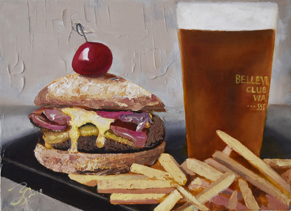 Hamburger with beer