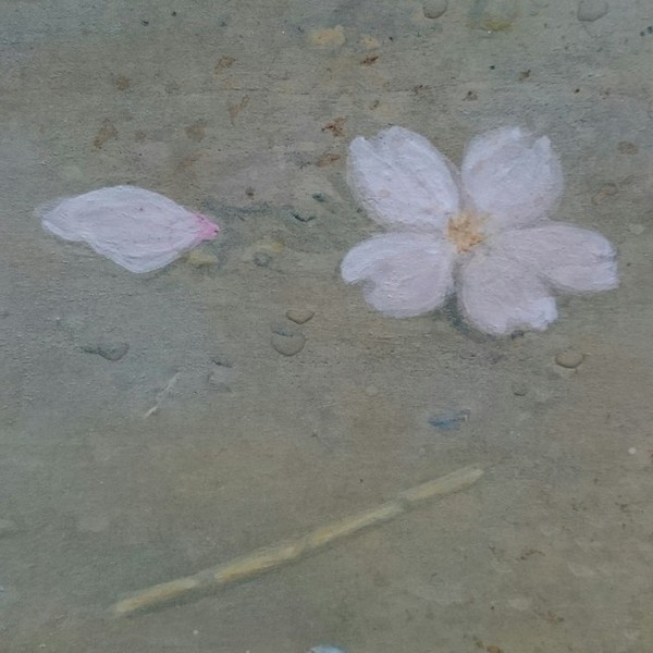 地面には桜の花が。穏やかな春を表現しています。