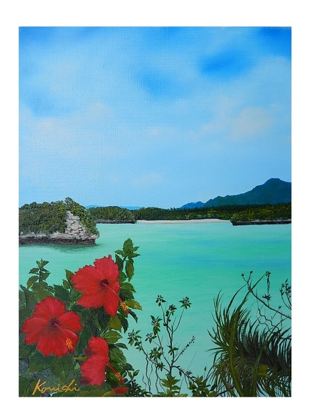 【ハイビスカス】アクリル画 F4 風景画 絵画 aab50cfdd199a4a2b10cb15bbd0e98