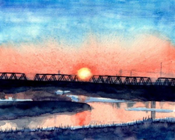 風景画　夕焼け (原画) 夕焼けの薔薇】アクリル画 F3 風景画 絵画 原画 - メルカリ
