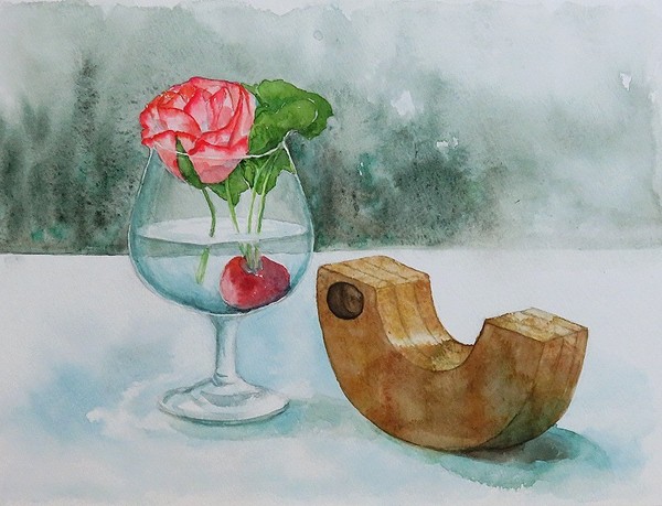 薔薇と木のオブジェ
