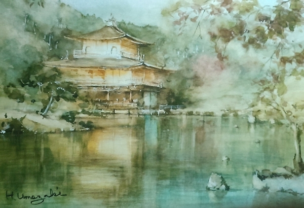 金閣寺 水彩画 フレーム付き f805241bd3ffd3ffdc7bca2903eb7a