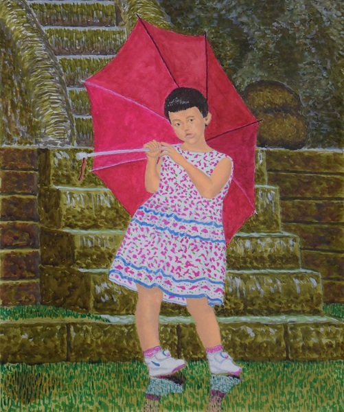 赤い雨傘と女の子