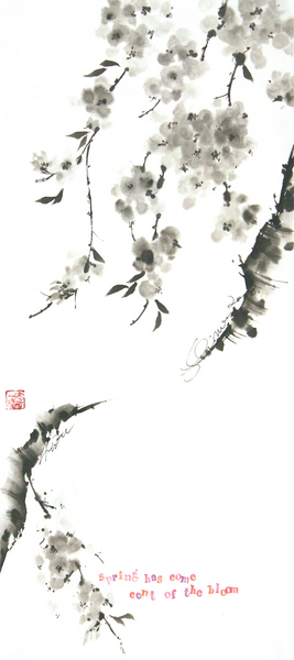 水墨画 『桃園三結義』 人物 古代の武士たち 桜背景