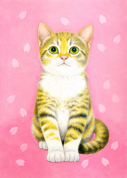 アクリル絵画 猫 （原画「猫の親子」※木製ミニ額縁入り イラスト
