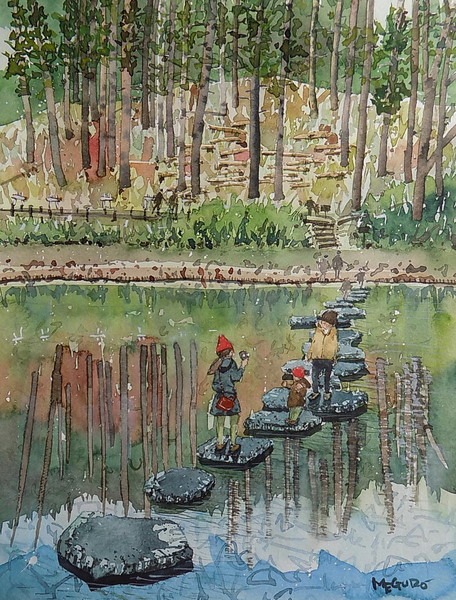 絵画風景画 絵画 ドイツ 風景画(街並み) 新緑のリューデスハイム・アム