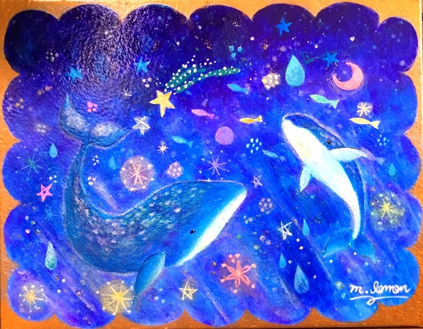 クジラの親子と星の海」 by 三日月レモン｜Artmeter｜暮らしを彩る