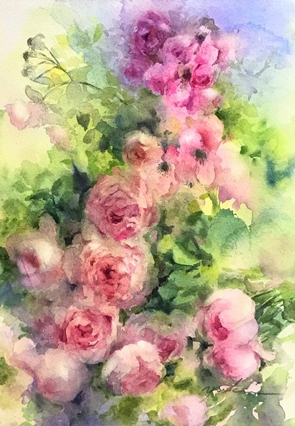 薔薇園にて」 by yukie｜アート・絵画の販売(通販)サイト Artmeter - 国内最大級のインディーズアート専門マーケットプレイス