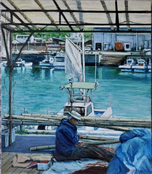 絵画　知念村の漁港 絵画 知念村の漁港