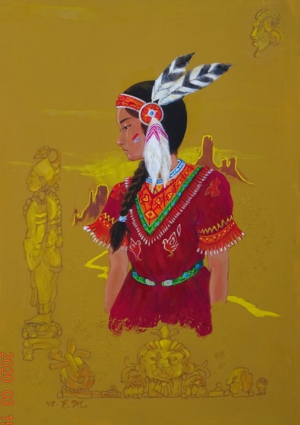 赤い服のインディアン娘」 by MATSUDA｜Artmeter｜暮らしを彩るアート