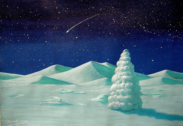 白い樹氷ツリーと流れ星