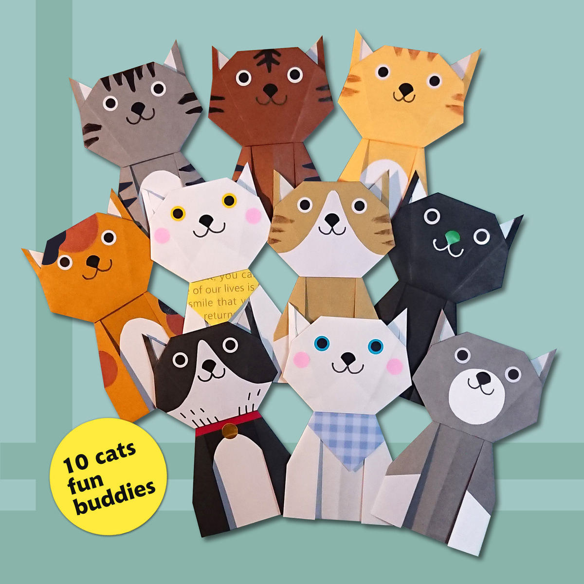 【折り紙でデザイン絵画】猫★10 cats fun buddies★10匹の猫_楽しい仲間