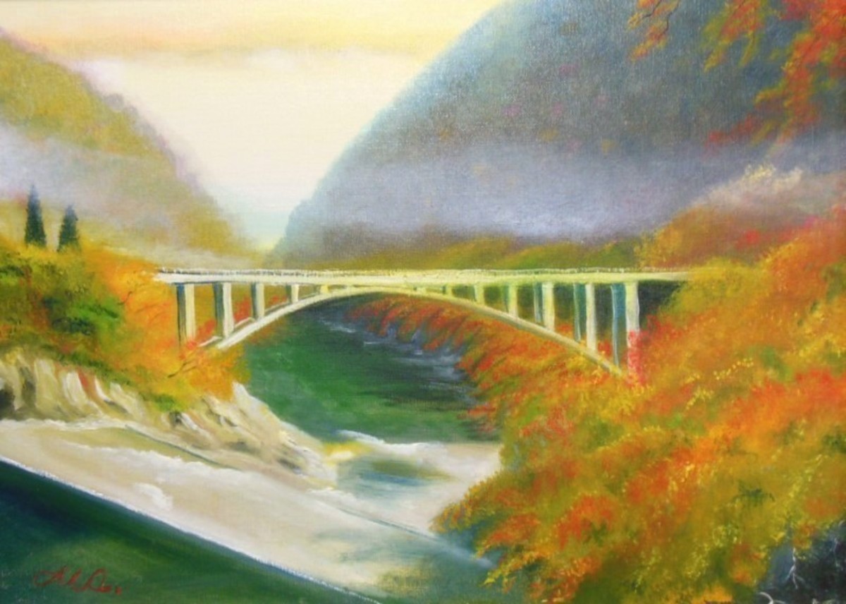秋のアーチ橋から