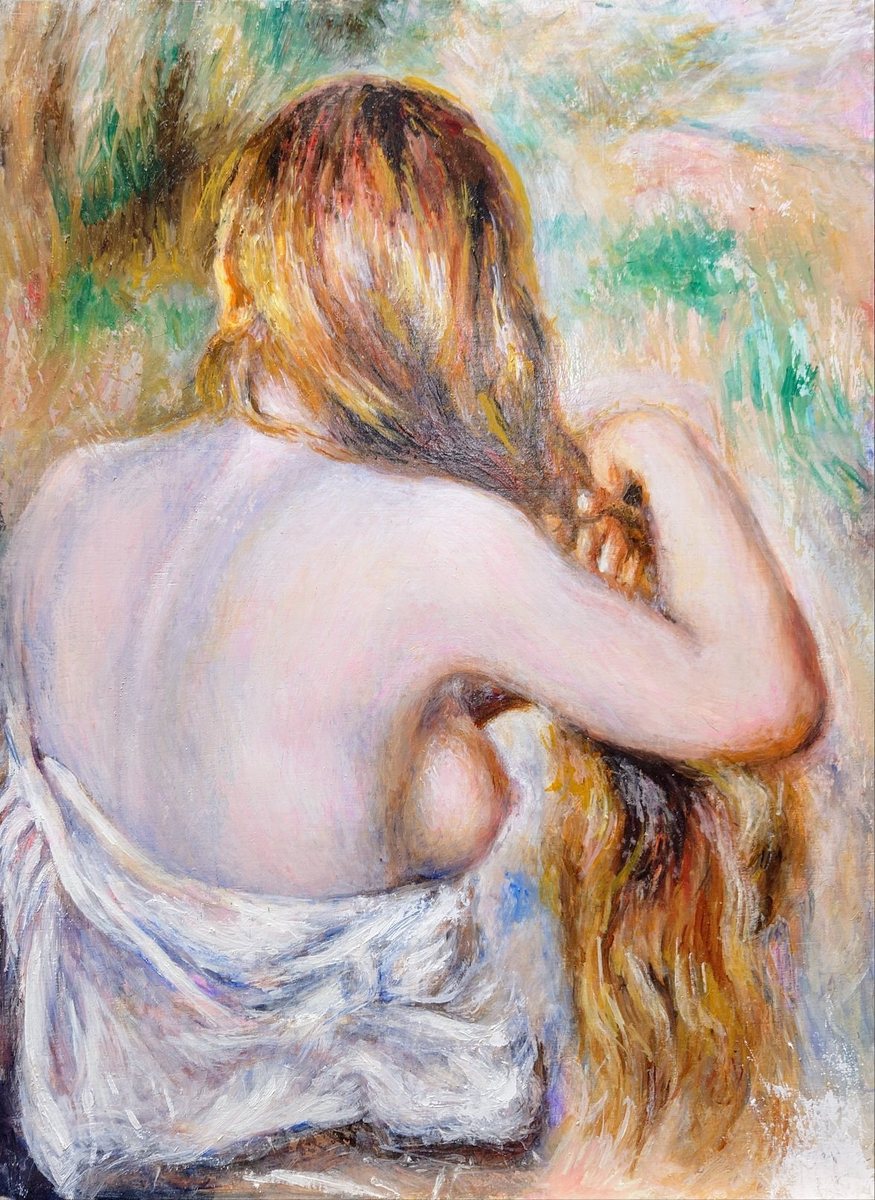 髪を編むブロンドの女 ルノワール(1886))