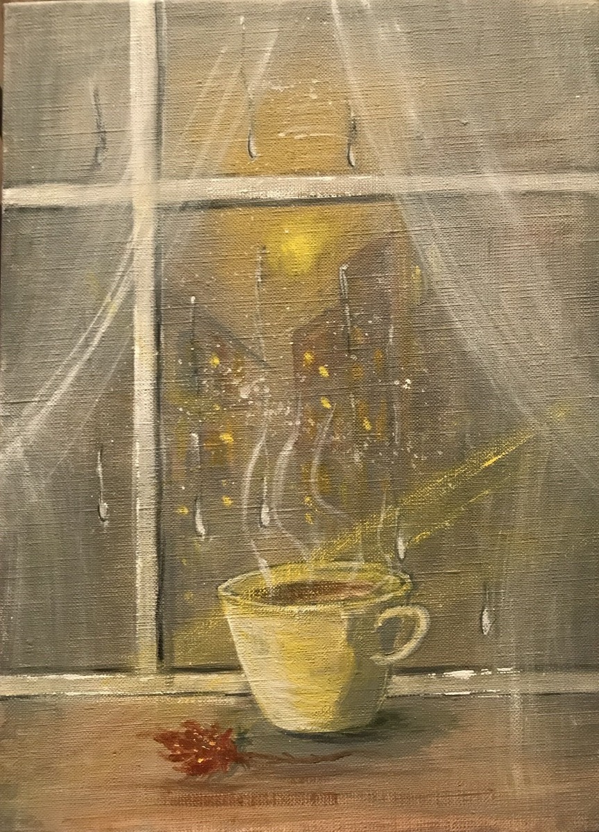 油彩画　茶色い窓際 油彩画 茶色い窓際 7db3df92b90da85724a33a7e7dcc4c