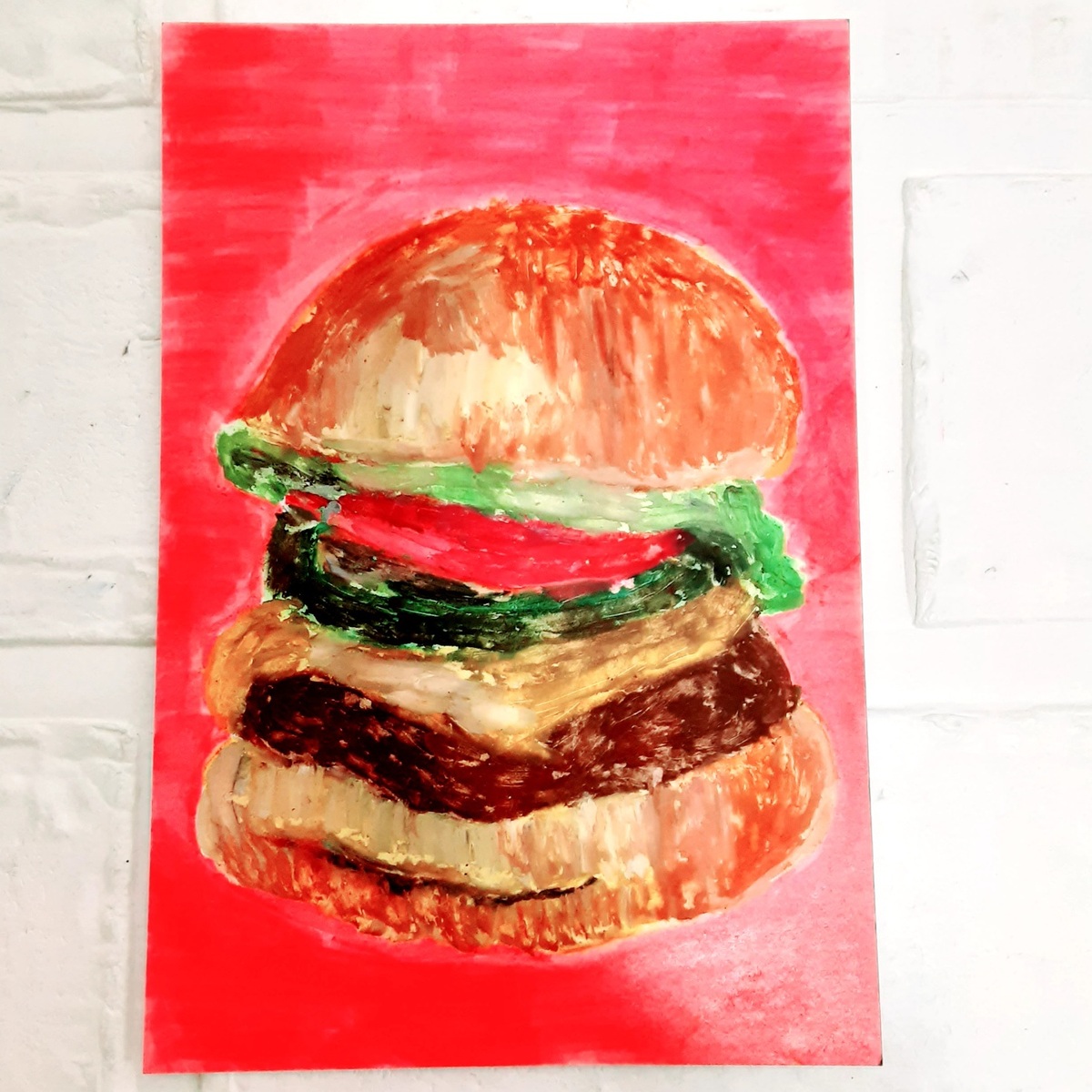 ハガキサイズに描くハンバーガー。