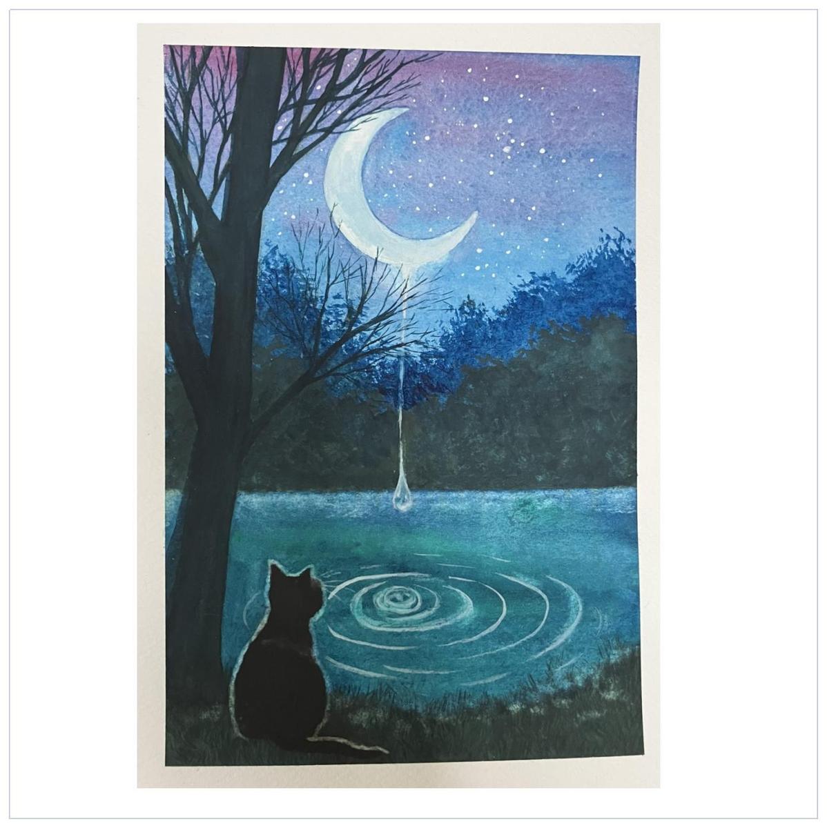 月の雫 水彩画