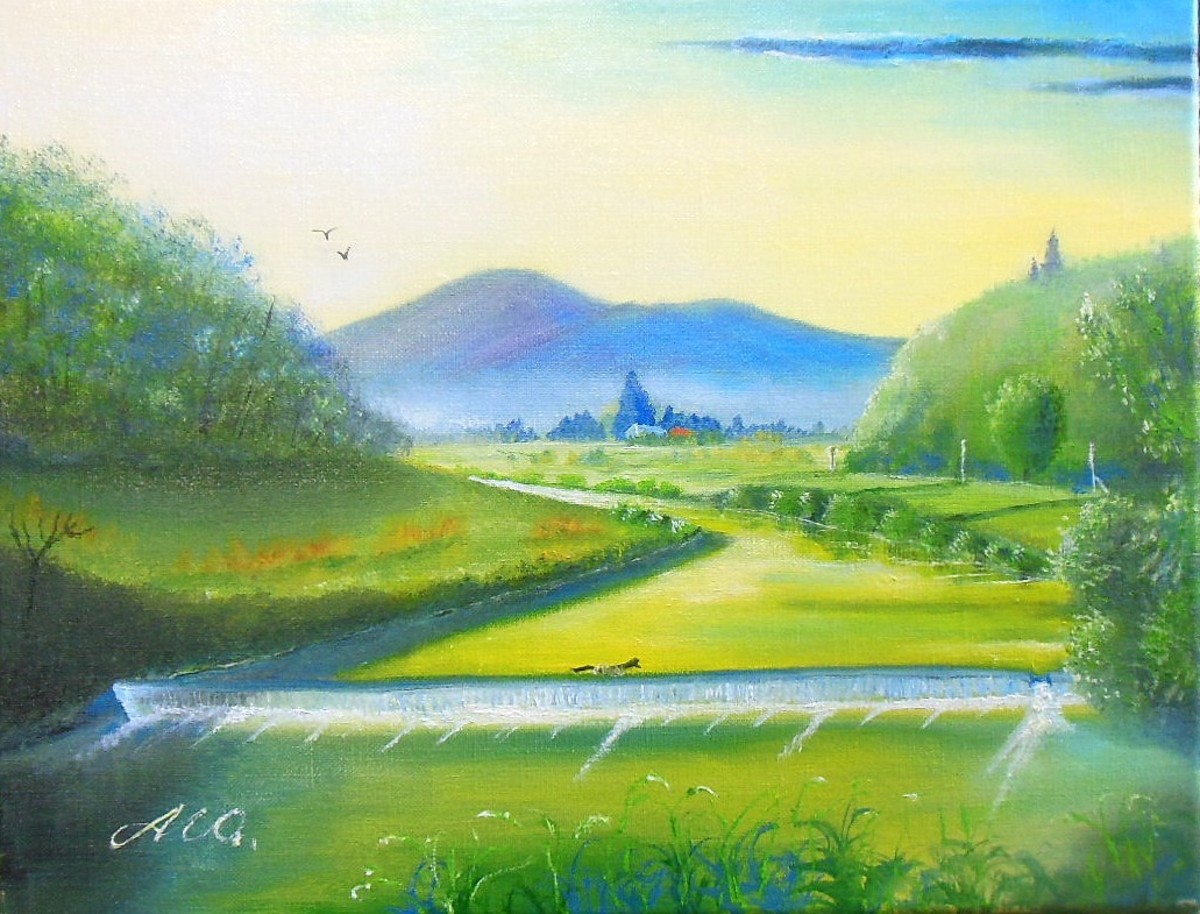 黄昏時の春の風景