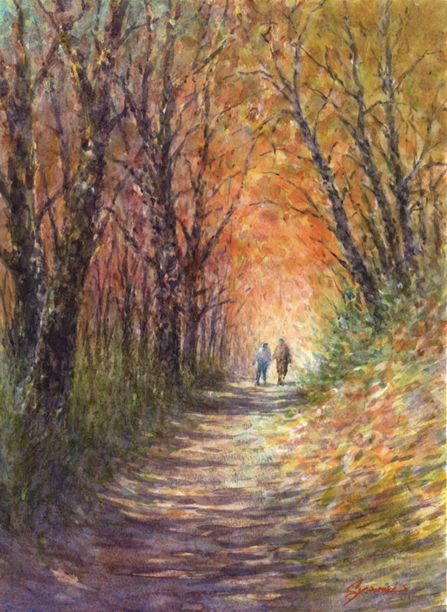 水彩画原画 紅葉の森 #697