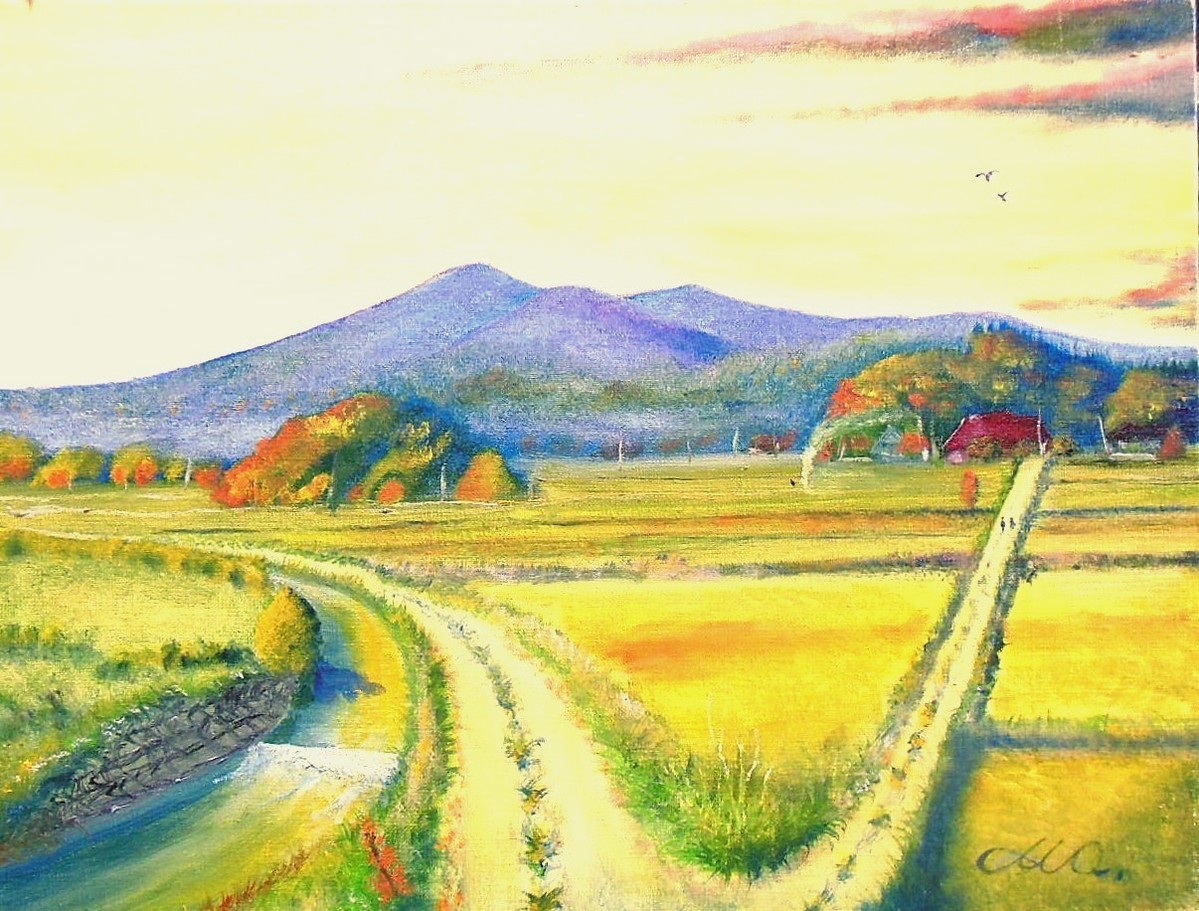 黄昏の分かれ道秋の散歩