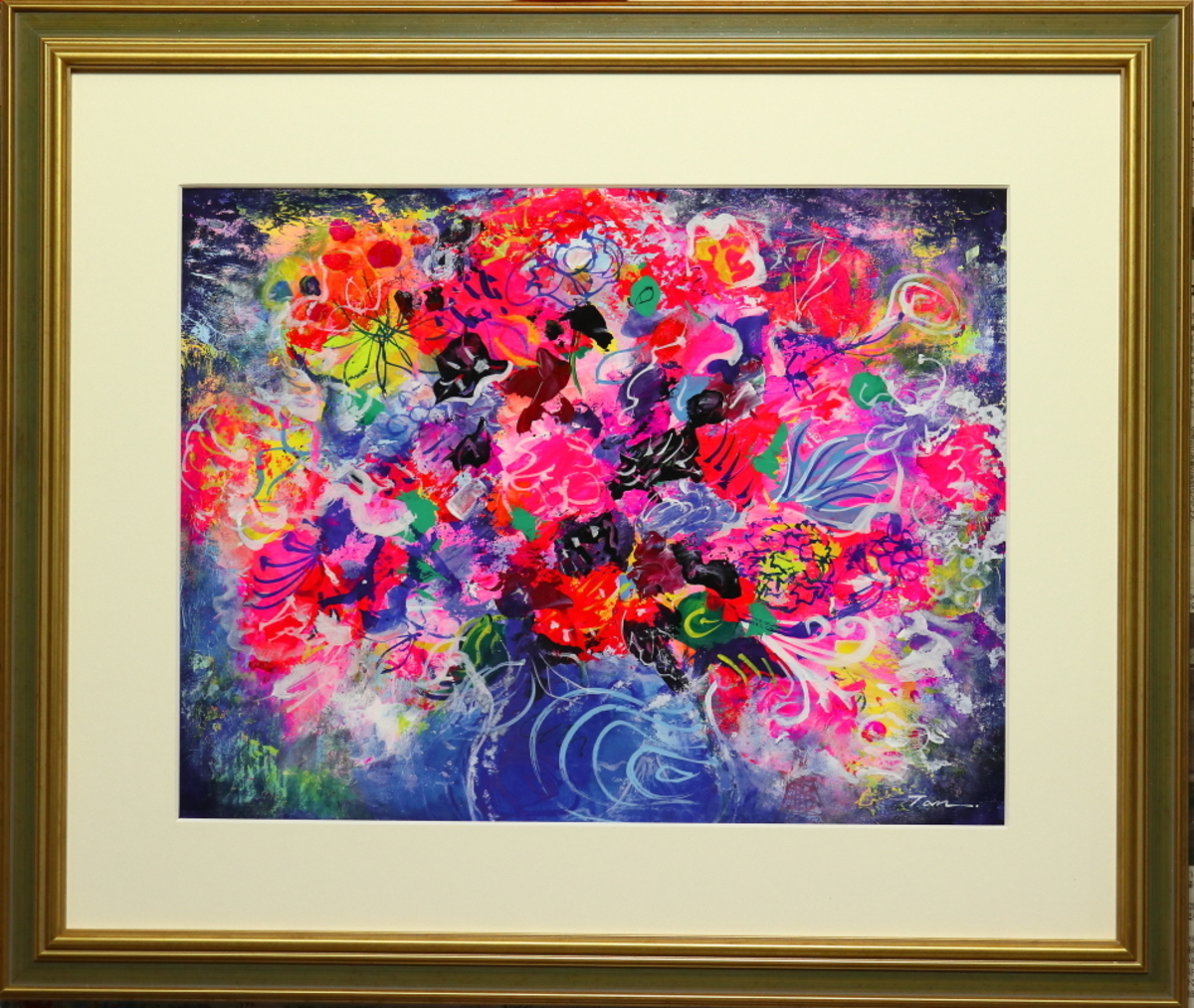 「Flowers」(NO.2524) 6号F ケント紙(0.5ミリ厚)にアクリル絵の具 額付き