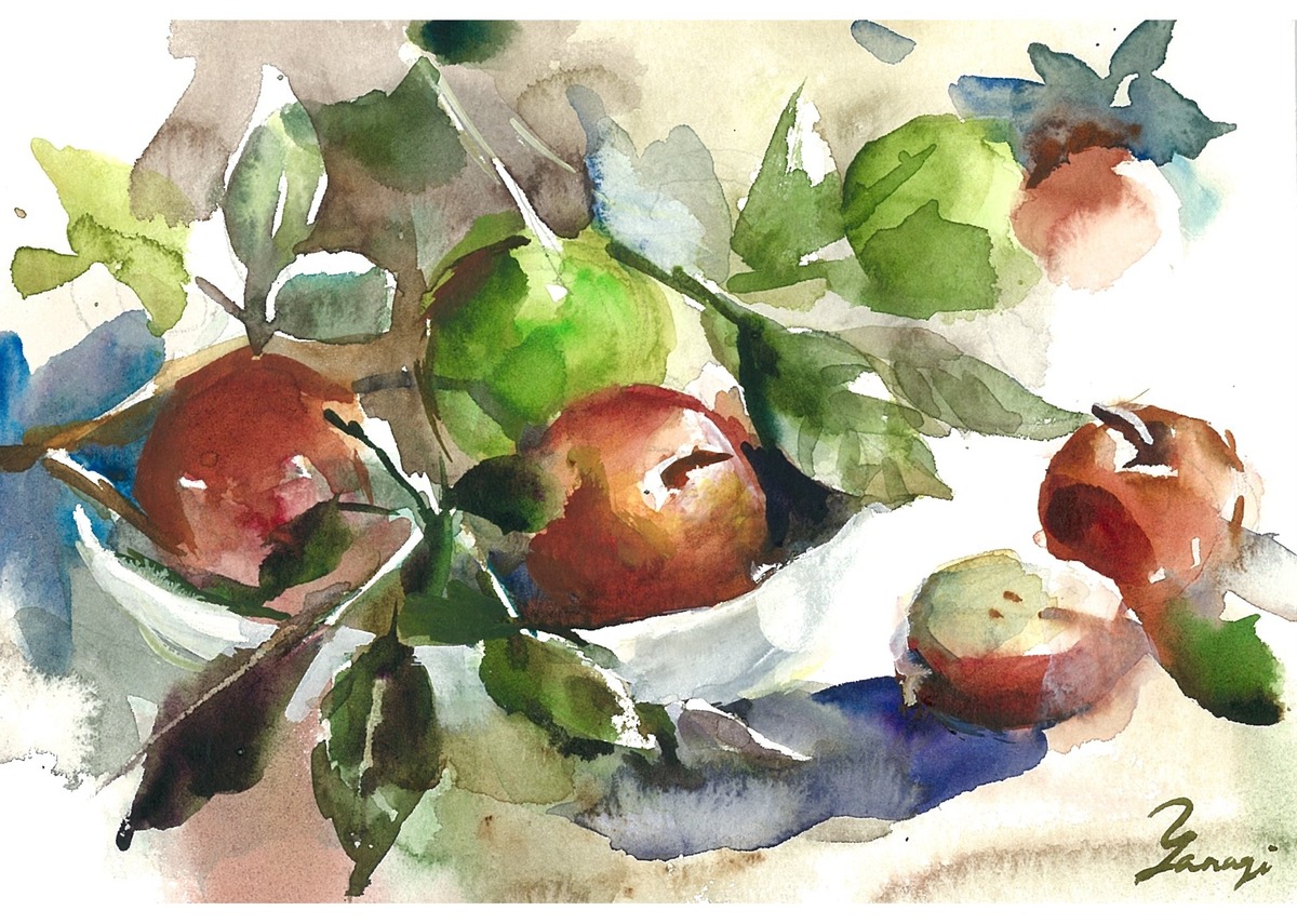 水彩画 原画 林檎