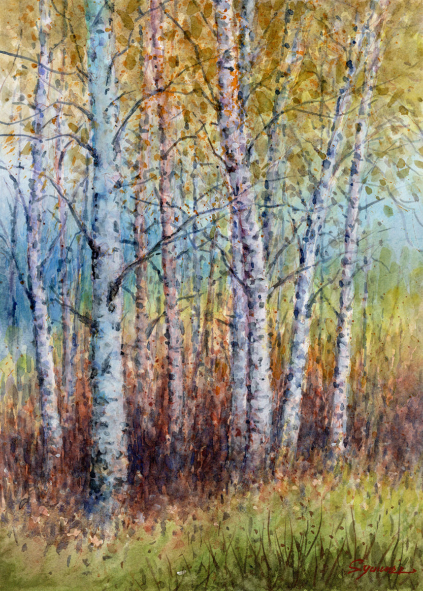 水彩画原画 白樺林5 #698