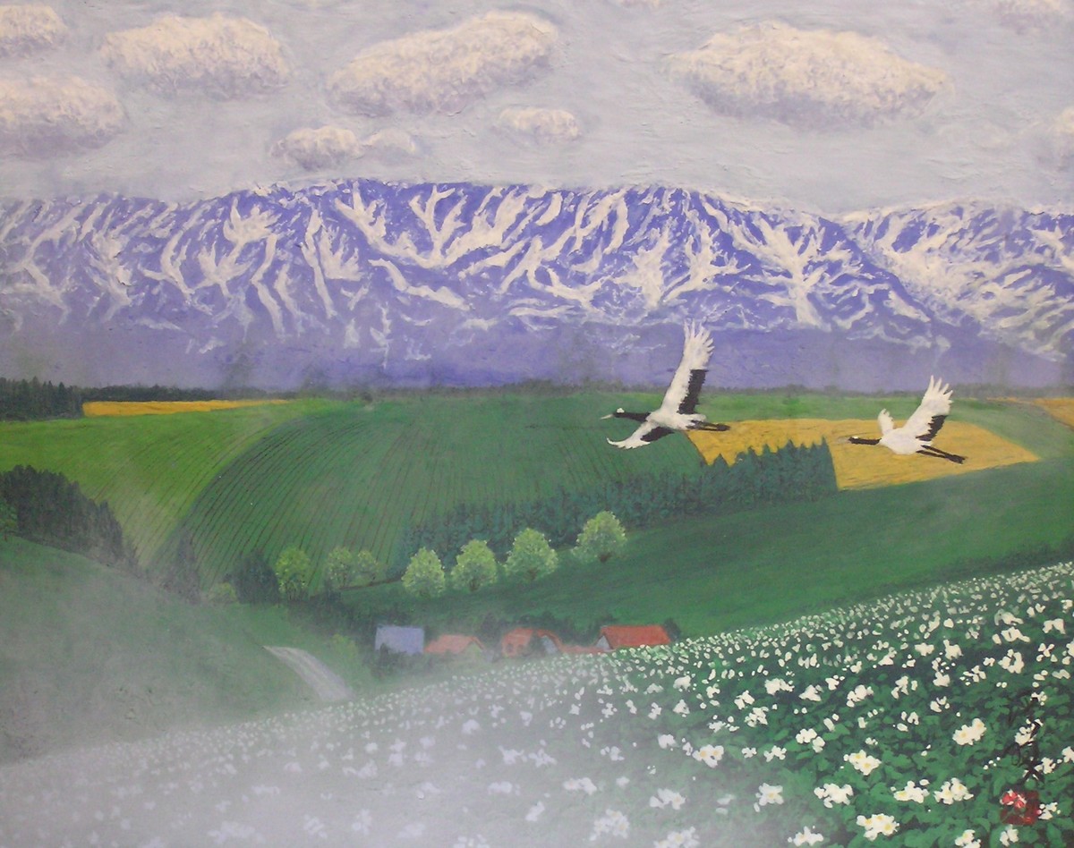 美瑛にタンチョウ