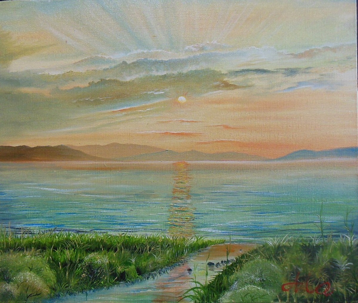 夕焼けの湖水 F-10