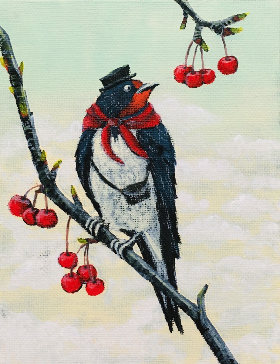 赤い木の実とツバメ