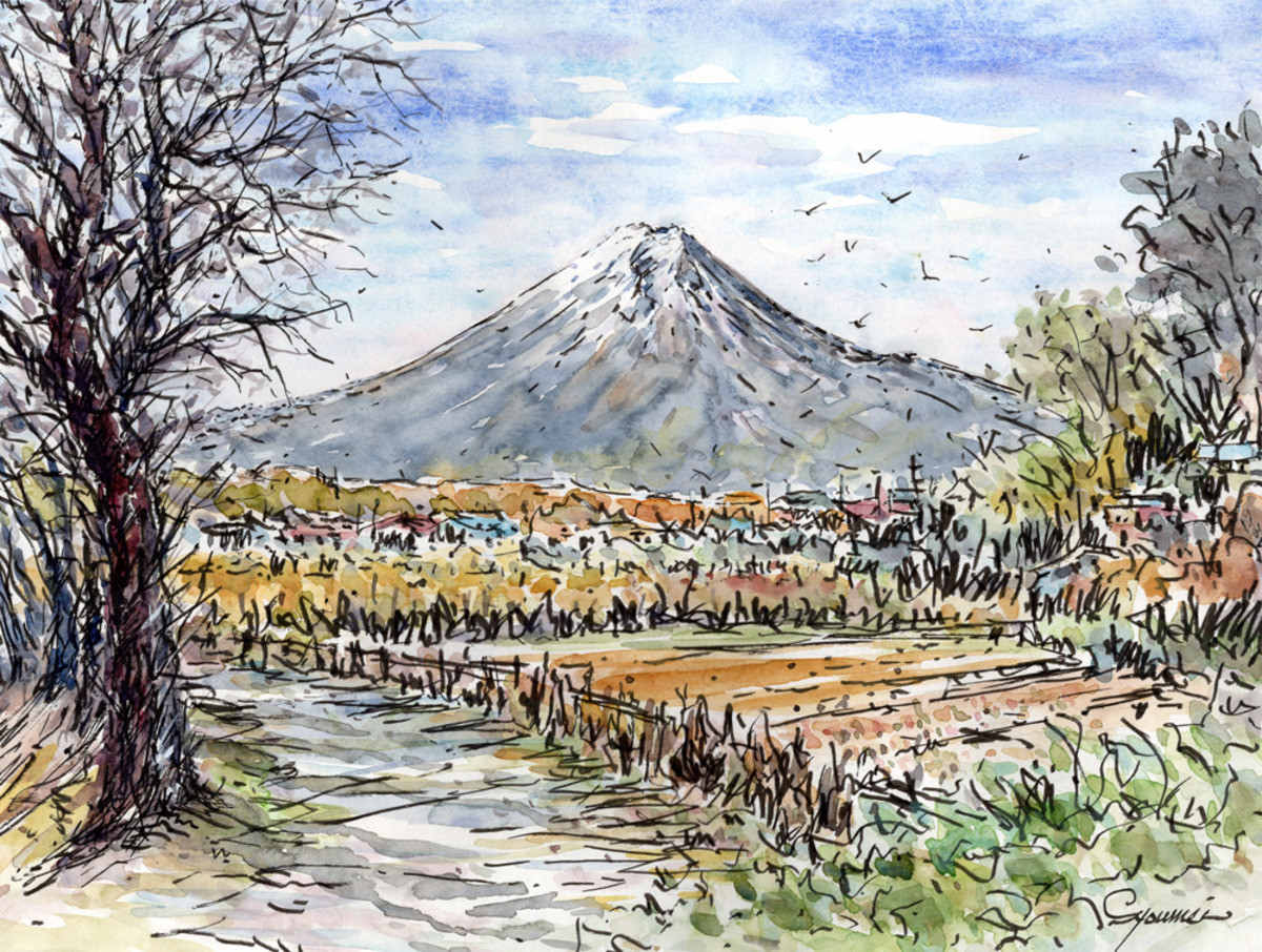 水彩画原画 富士山・忍野村から #702
