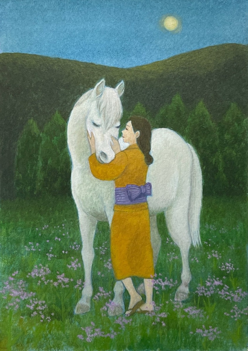 白馬と娘