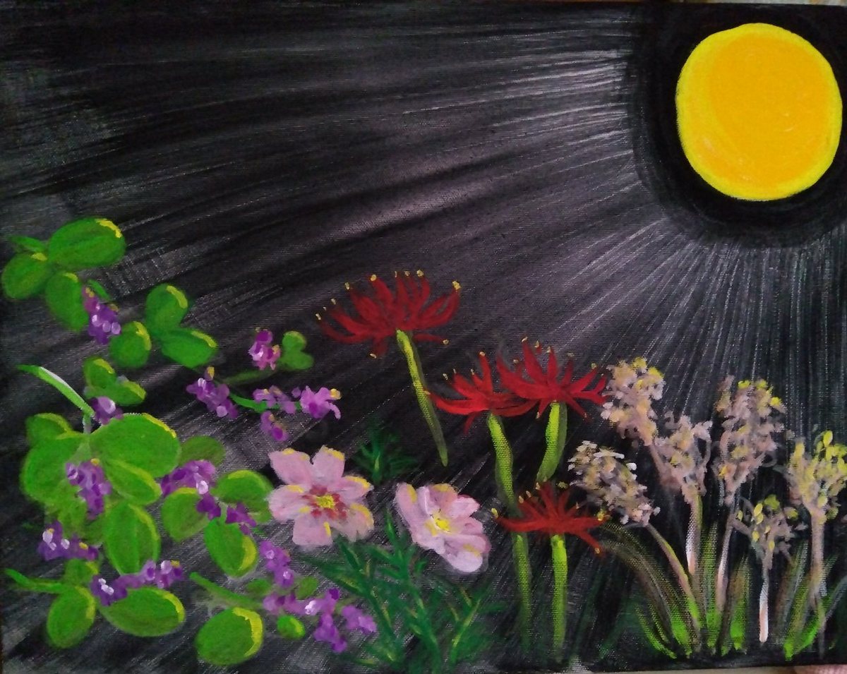 月に照らされる秋の野