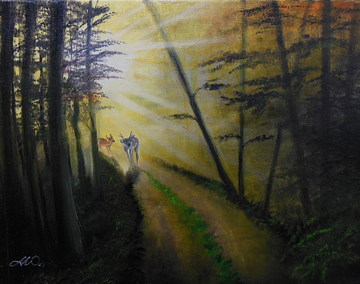 夕日の鹿たち、その1