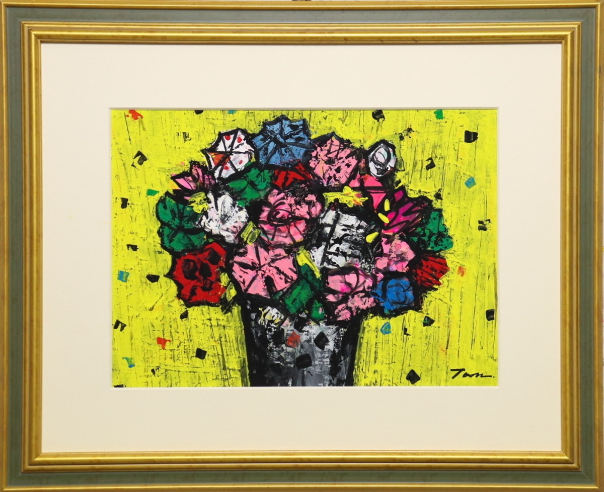 「Flowers」(NO.2605) 4号F ケント紙(0.5ミリ厚)にアクリル絵の具