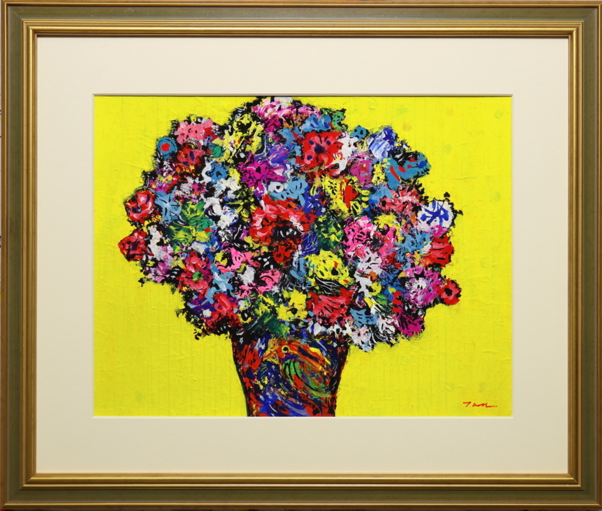 「Flowers」(NO.2607) 6号F ケント紙にアクリル絵の具不透明 額付き