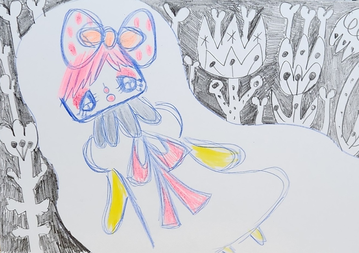 エミリーちゃんお花畑をただよう