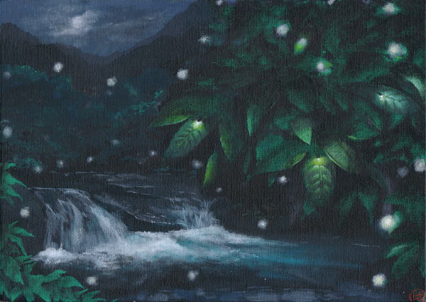 油絵 絵画 原画『夢蛍』 油絵 絵画【蛍の夜ノ森】 - メルカリ