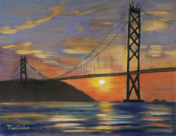 夕日」 大きな絵画 油絵 F80号 風景画 瀬戸内海 迫力