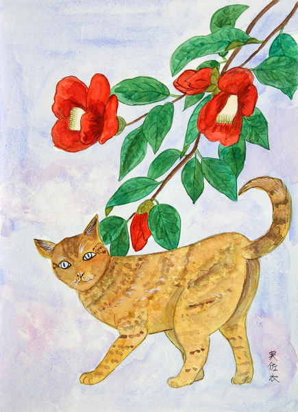 椿と猫 その1」 by 実佐衣｜Artmeter｜暮らしを彩るアートが、きっと