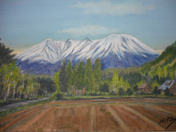 水彩画（御嶽山） Yahoo!オークション - 水彩画 向井敏一 「御嶽山」13 開田高原