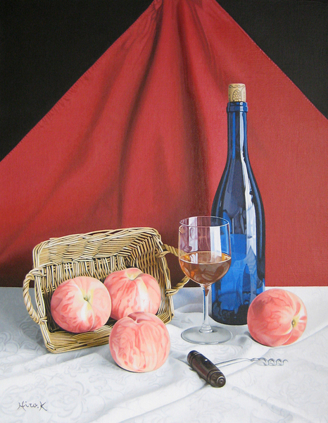静物画 パステル画 ワインボトルと果物 500x0.jpg