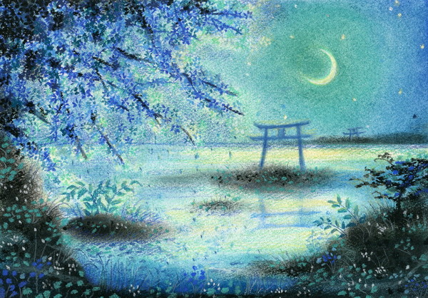 月下青桜に散る夢」 by RAKKO(楽己)｜Artmeter｜暮らしを彩る
