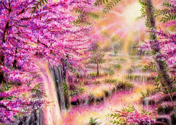 k927 額装絵画 春うららかな桜を臨むすだれ滝の風景 油彩画 エレガントな額縁 166168990.jpg?cmsp_timestamp=