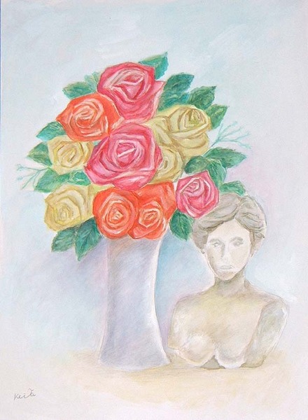 薔薇と石膏像