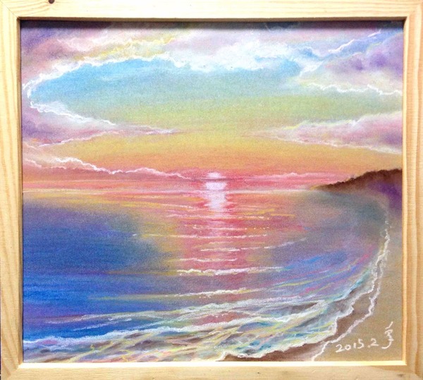 油絵 太陽と海