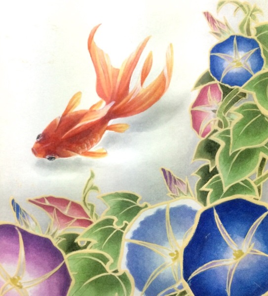 はっち「朝顔と金魚」2個 金魚王子】三色和金（四つ尾） 15cm前後 (個体番号：vfr212