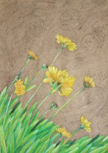 作品名:「黄色い花」 画家名:「小鹿堂」 コメント:「クラフト紙にクレパスで、風にそよぐ黄色い花を描きました。
背景はポールペンで風を表現しました。」 ART-Meter
