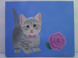 作品名:「子猫と薔薇」 画家名:「前田ひろみ」 コメント:「可愛い子猫と薔薇を描きました。写真撮影のミスで、再登録しました。」 ART-Meter