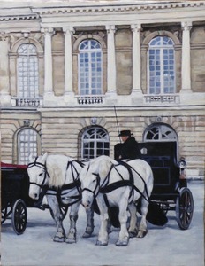 作品名:「ヴェルサイユの馬車」 画家名:「sommeil」 コメント:「ヴェルサイユ宮殿の周遊馬車。出発までしばし休憩を取っています。F6号。油彩画です。」 ART-Meter
